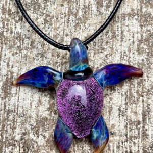 Purple Sunset Glass Sea Turtle Pendant Necklace